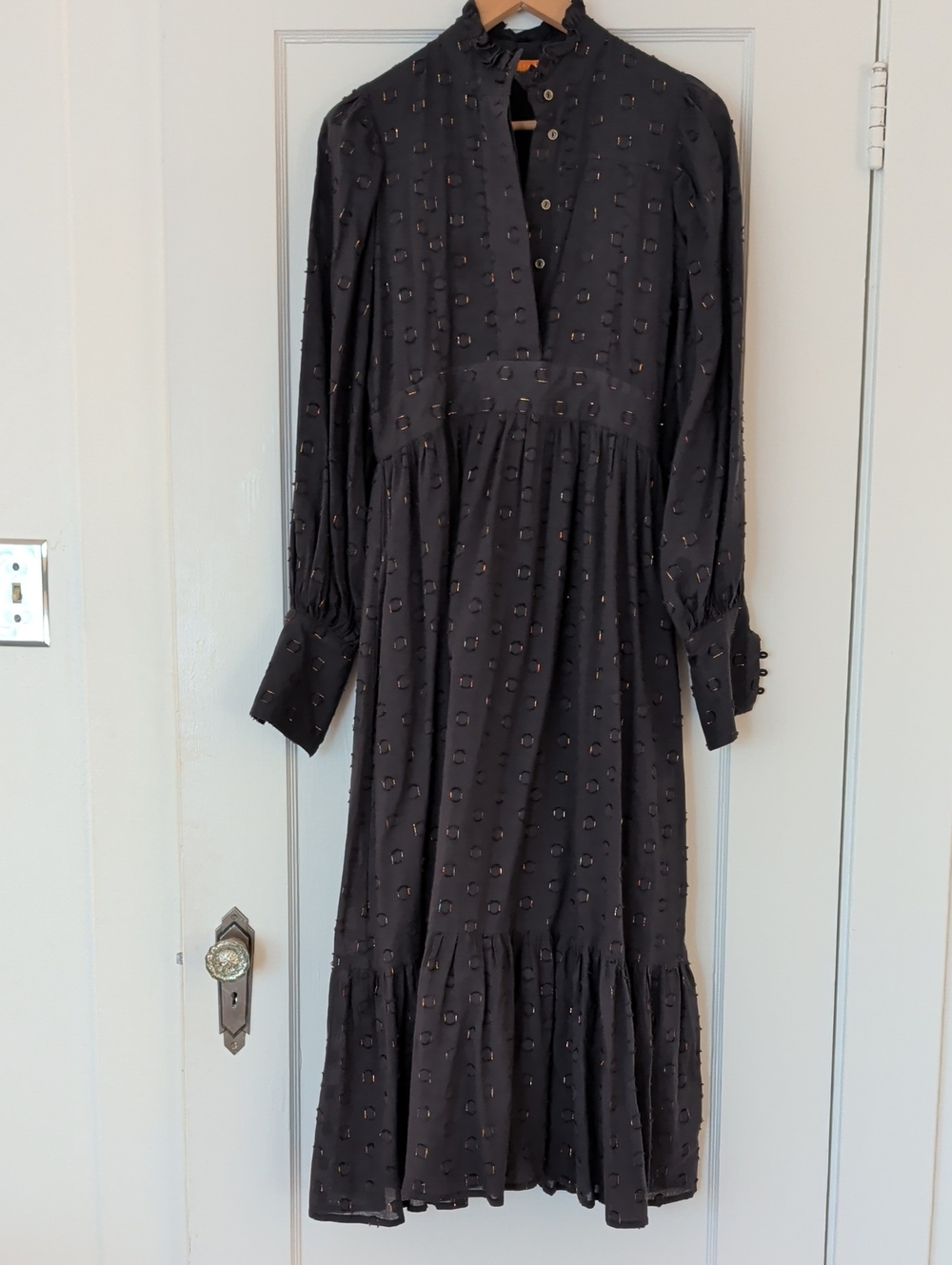 Oliphant Grey-Black Long Sleeve Dress with Gold Dots
